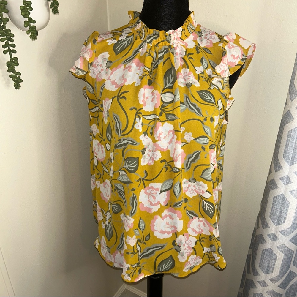 LOFT Yellow Floral Blouse